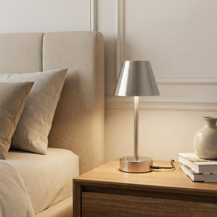 Elegance Rechargeable LED Table Lamp | Cordless Brushed Nickel Touch Lamp | Ashcroft Furniture Imports