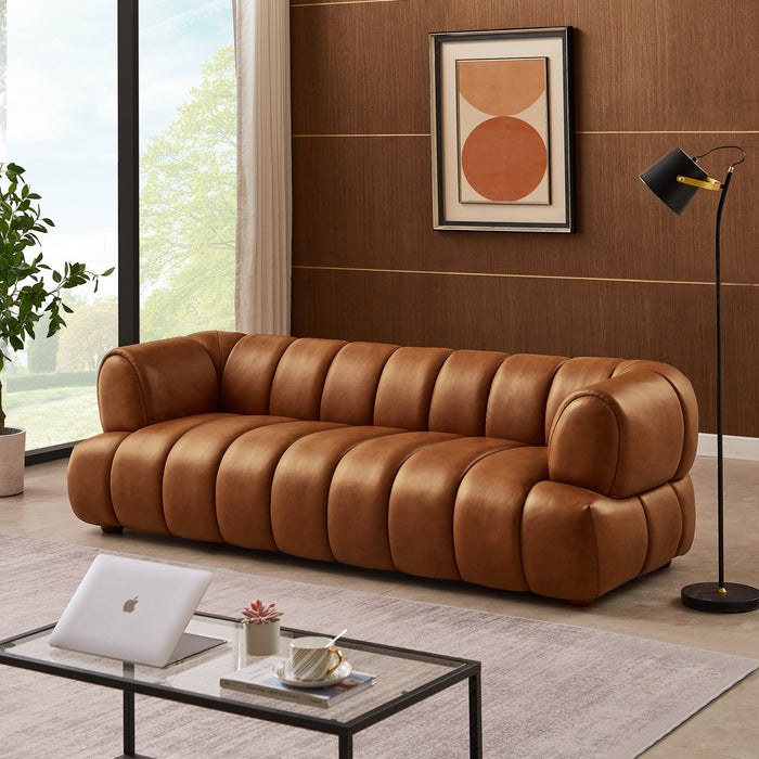 Jasmin Modern Cognac Genuine Leather Sofa - Ashcroft Furniture