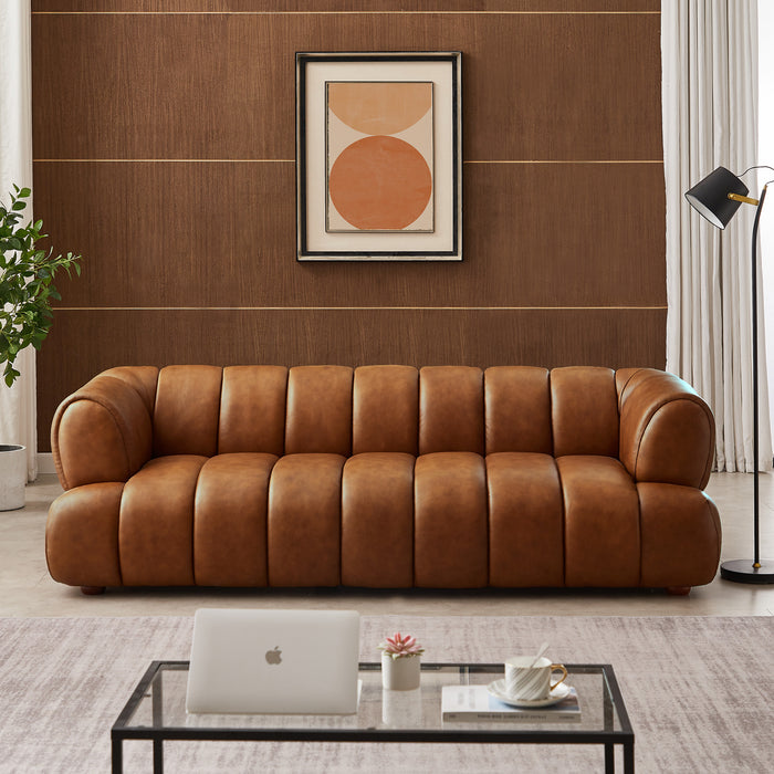 Jasmin Modern Cognac Genuine Leather Sofa - Ashcroft Furniture