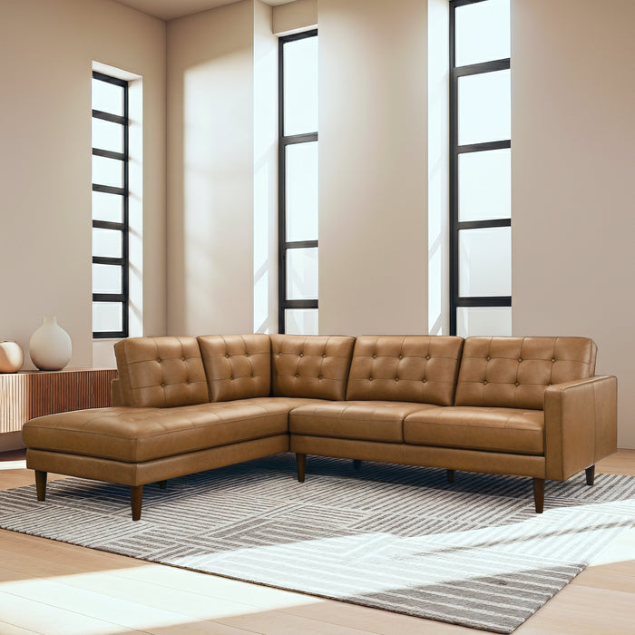 Lucco Top-Grain Leather Sectional Sofa & Chaise with Solid Wood Legs - Ashcroft Furniture