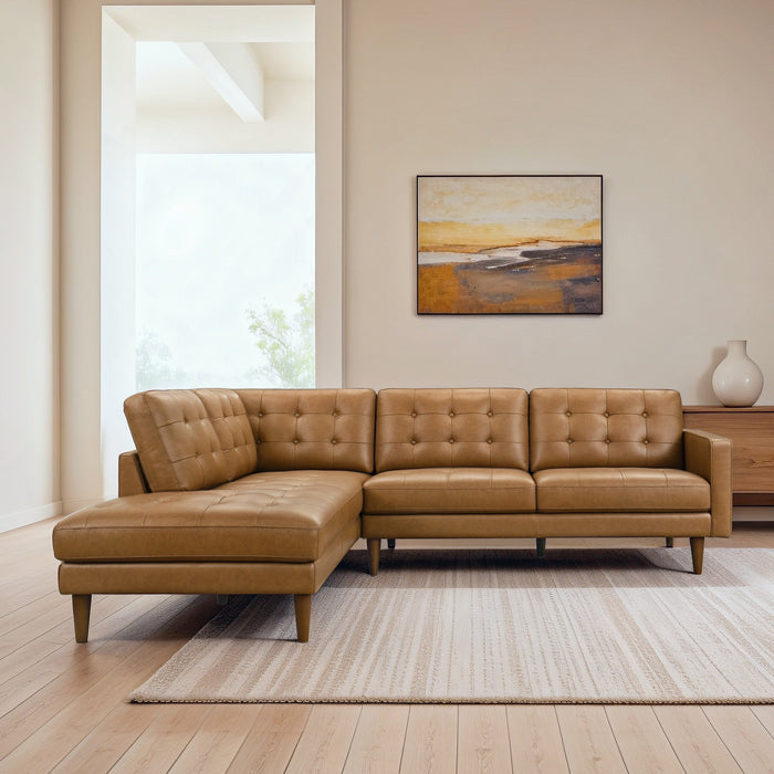 Lucco Top-Grain Leather Sectional Sofa & Chaise with Solid Wood Legs - Ashcroft Furniture