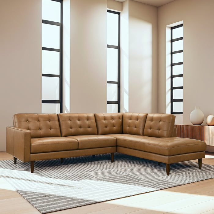 Lucco Top-Grain Leather Sectional Sofa & Chaise with Solid Wood Legs - Ashcroft Furniture