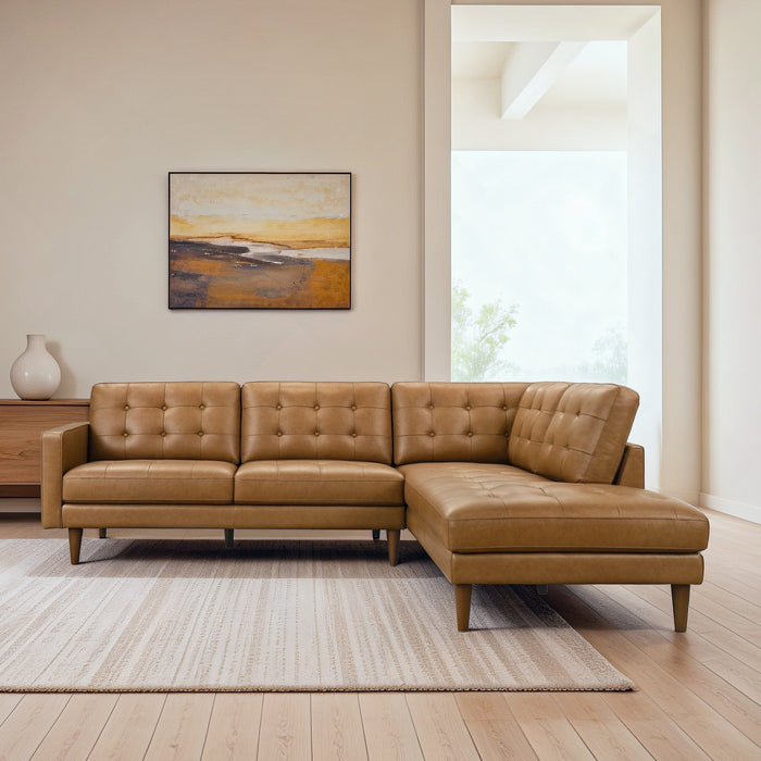 Lucco Top-Grain Leather Sectional Sofa & Chaise with Solid Wood Legs - Ashcroft Furniture