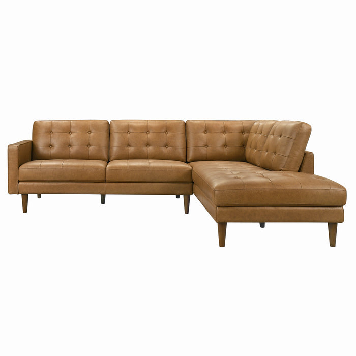 Lucco Top-Grain Leather Sectional Sofa & Chaise with Solid Wood Legs - Ashcroft Furniture
