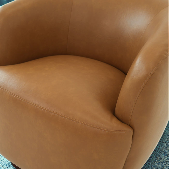 Mina 32" W Tan Vegan Leather Upholstered Swivel Barrel Chair - Ashcroft Furniture
