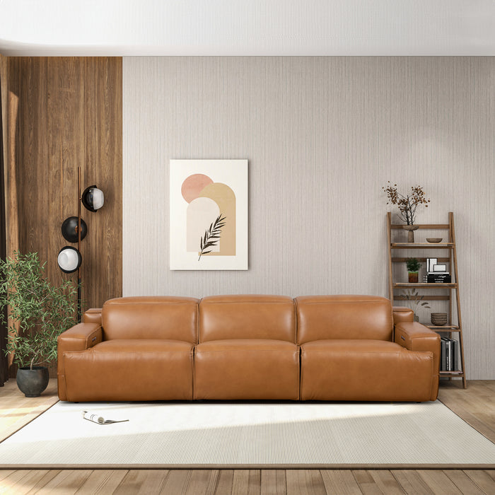 Urbana Triple PWR Tan Leather Recliner Sofa