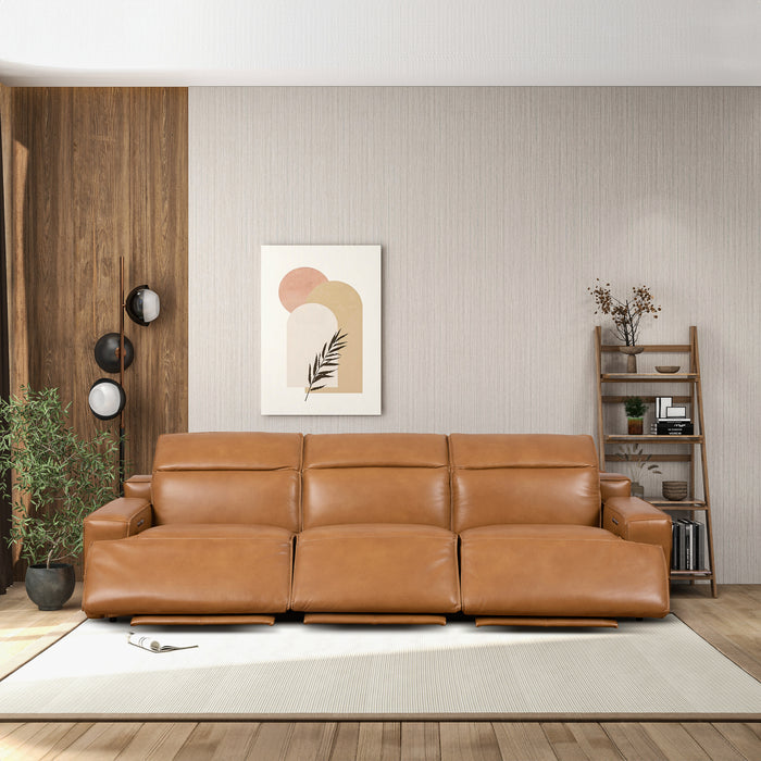 Urbana Triple PWR Tan Leather Recliner Sofa