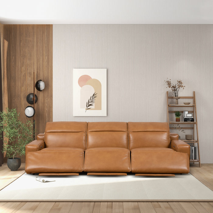 Urbana Triple PWR Tan Leather Recliner Sofa