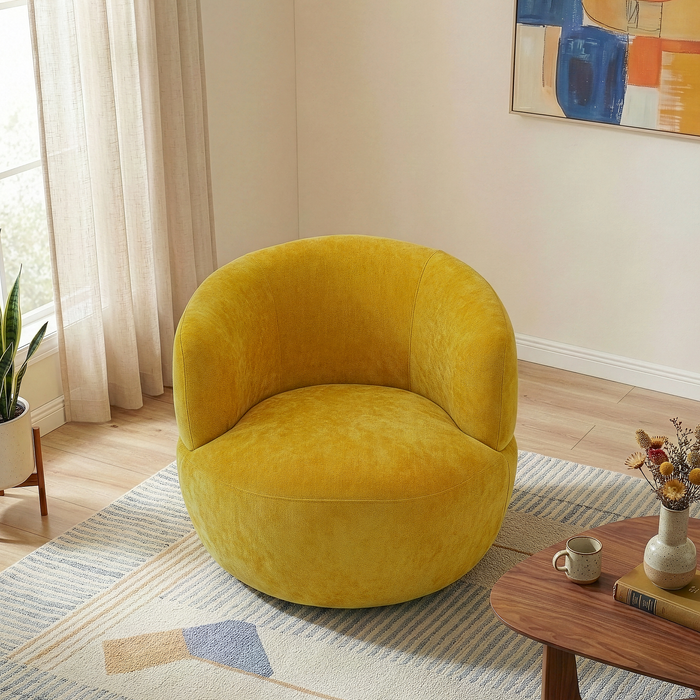 Thornton Chenille Upholstered Swivel Barrel Chair with Foam-Padded Support | Ashcroft Imports Furniture