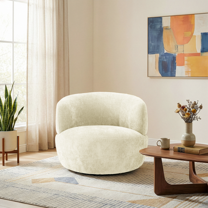 Thornton Chenille Upholstered Swivel Barrel Chair with Foam-Padded Support | Ashcroft Imports Furniture