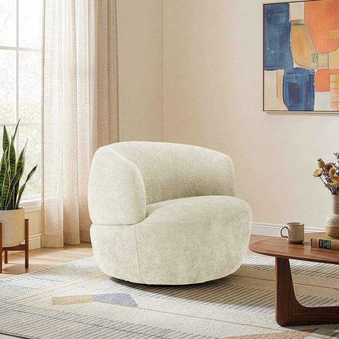 Thornton Chenille Upholstered Swivel Barrel Chair with Foam-Padded Support | Ashcroft Imports Furniture