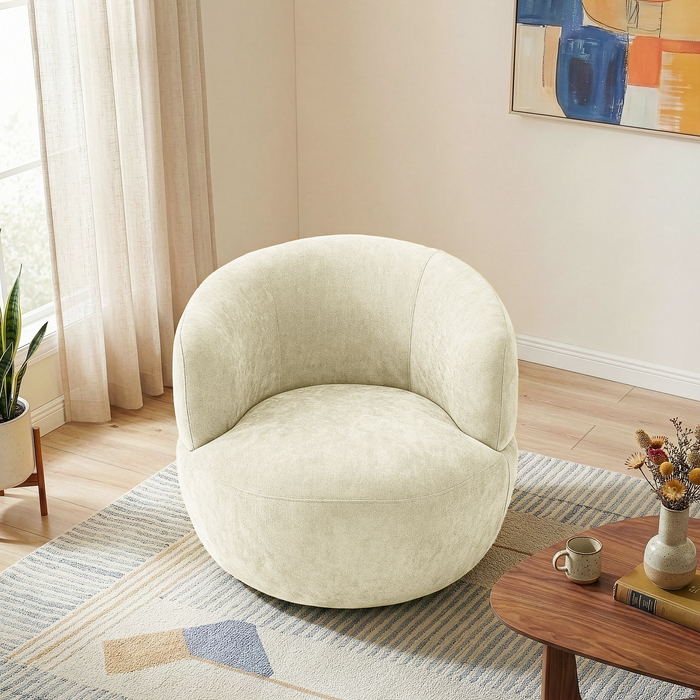 Thornton Chenille Upholstered Swivel Barrel Chair with Foam-Padded Support | Ashcroft Imports Furniture