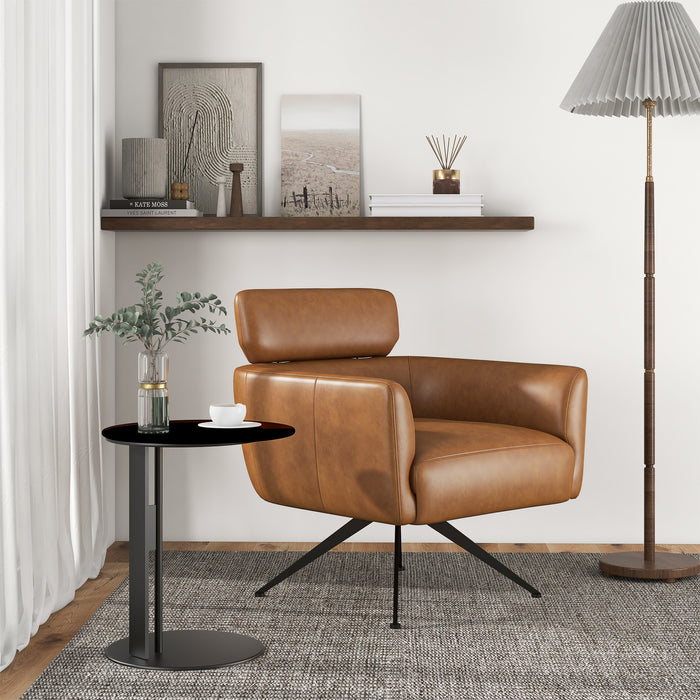 Camila Mid-Century Modern Swivel Armchair | Genuine Leather &amp; Qubic Design | Ashcroft Imports Furniture