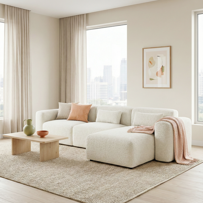 Haledon Family-Size Boucle Sectional with Chaise & Easy Clean | Ashcroft Imports Furniture