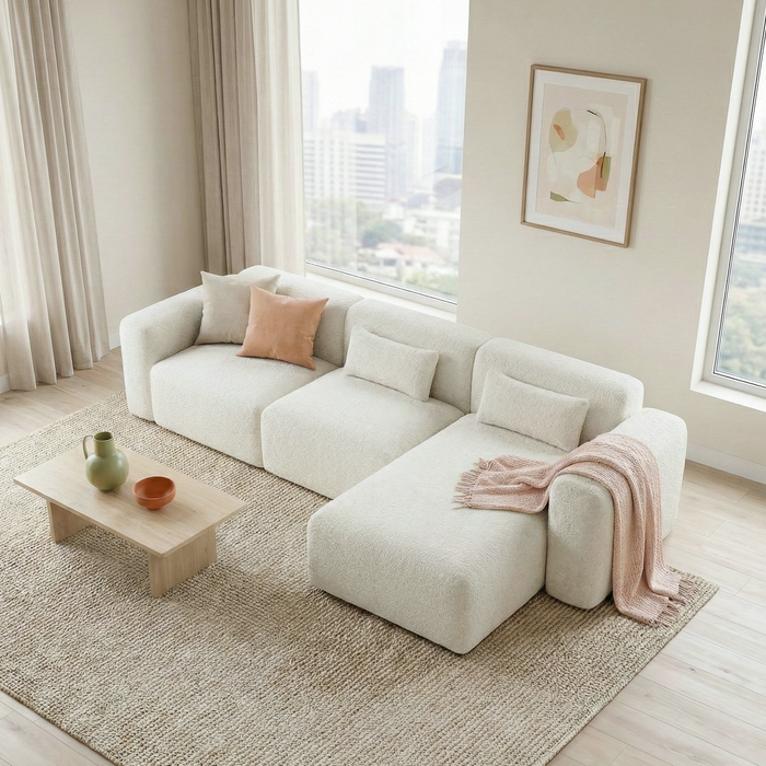 Haledon Family-Size Boucle Sectional with Chaise & Easy Clean | Ashcroft Imports Furniture