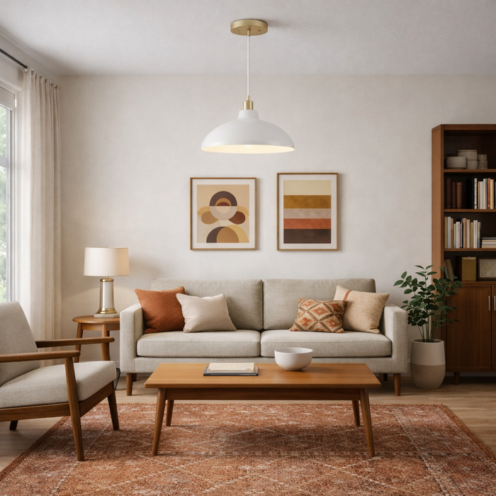 Astral Pendant Lamp | White Exterior & Gold Brass Accents