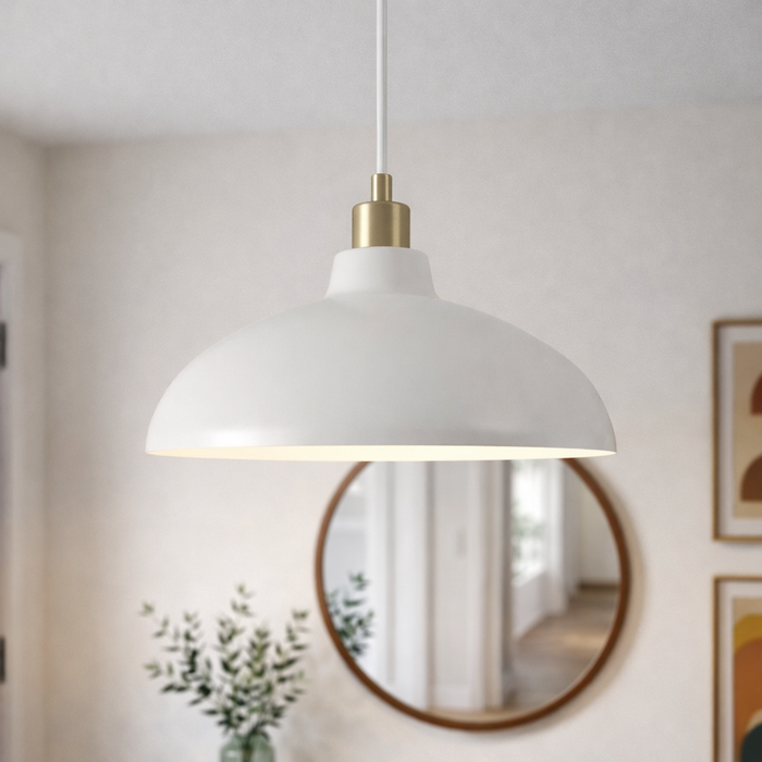 Astral Pendant Lamp | White Exterior & Gold Brass Accents