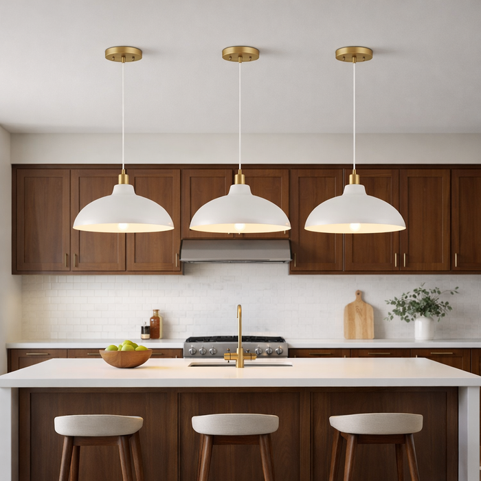 Astral Pendant Lamp | White Exterior & Gold Brass Accents