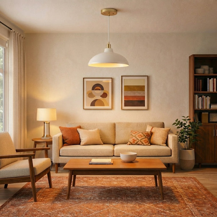 Astral Pendant Lamp | White Exterior & Gold Brass Accents