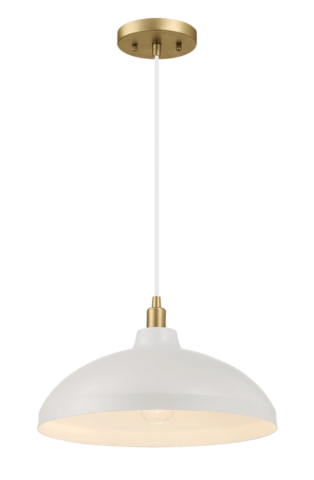 Astral Single Light White Pendant Lamp with Golder Brass Finish for Entrance Kitchen Island 14"D × 8"H - West Lamp