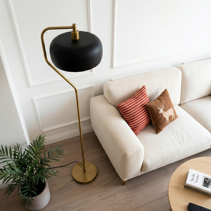 Astris Floor Lamp | Black Sprayed Shade & Gold Curved Design