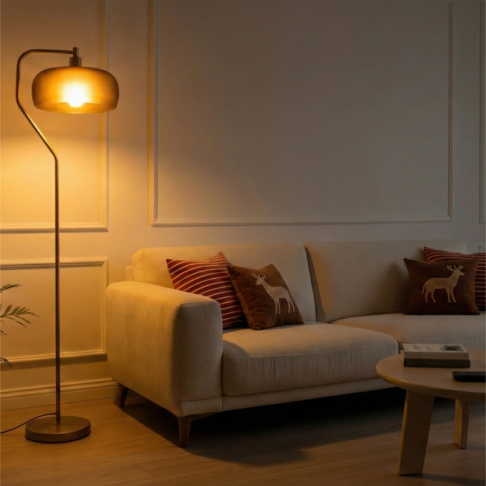 Astris Floor Lamp | Black Sprayed Shade & Gold Curved Design