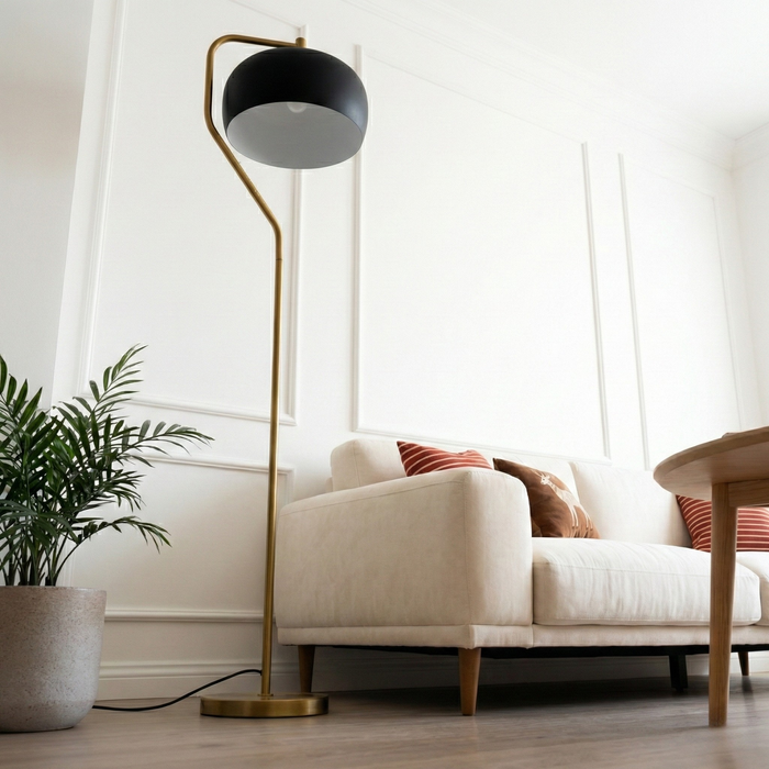Astris Floor Lamp | Black Sprayed Shade & Gold Curved Design