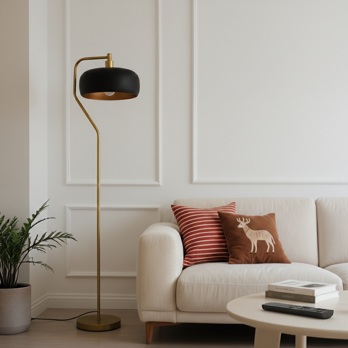 Astris Floor Lamp | Black Sprayed Shade & Gold Curved Design