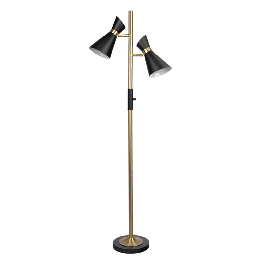 Axis Brassed Gold Floor Lamp with 4-Way Switch Double Spots with Metal Base - West Lamp