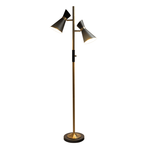 Axis Brassed Gold Floor Lamp with 4-Way Switch Double Spots with Metal Base - West Lamp