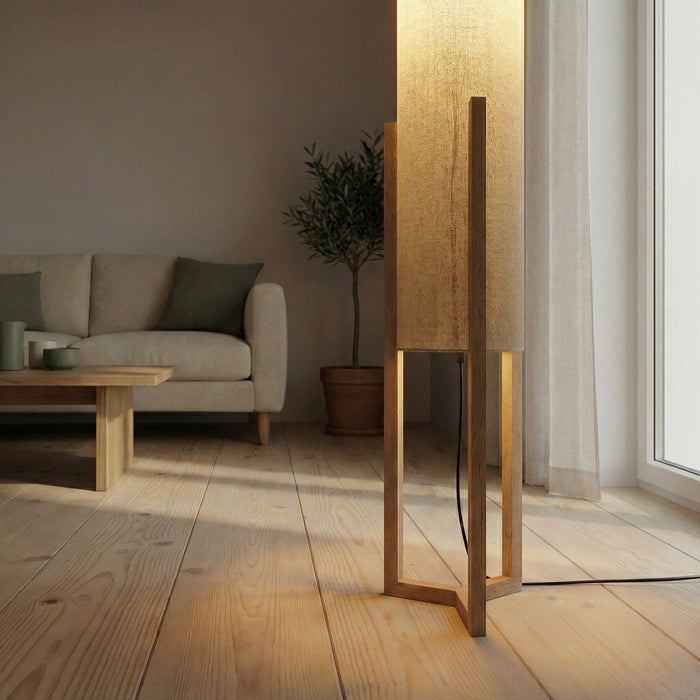 Ethos Floor Lamp | Oak Wood Base & Natural Faux Linen Shade | Ashcroft Imports Furniture