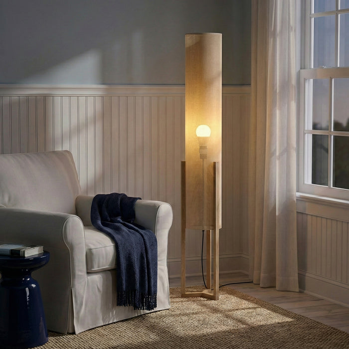 Ethos Floor Lamp | Oak Wood Base & Natural Faux Linen Shade | Ashcroft Imports Furniture