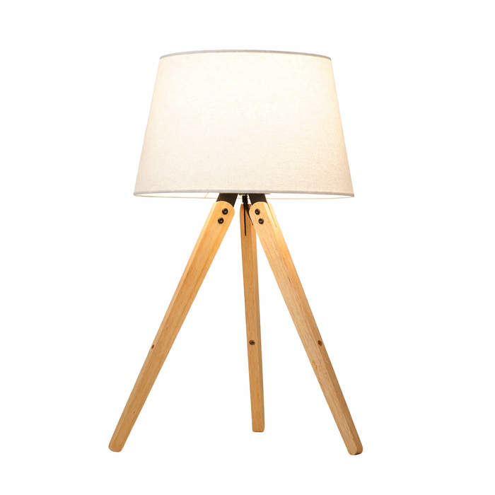 Birch Table Lamp | Natural Three-Legged Wood & Linen Shade