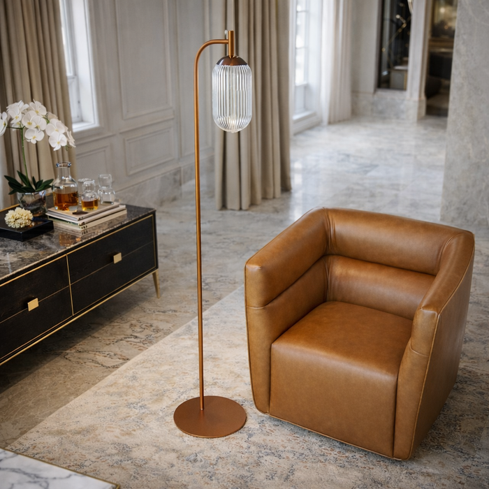 Vela Floor Lamp | Bronze Finish & Clear Ribbed Glass