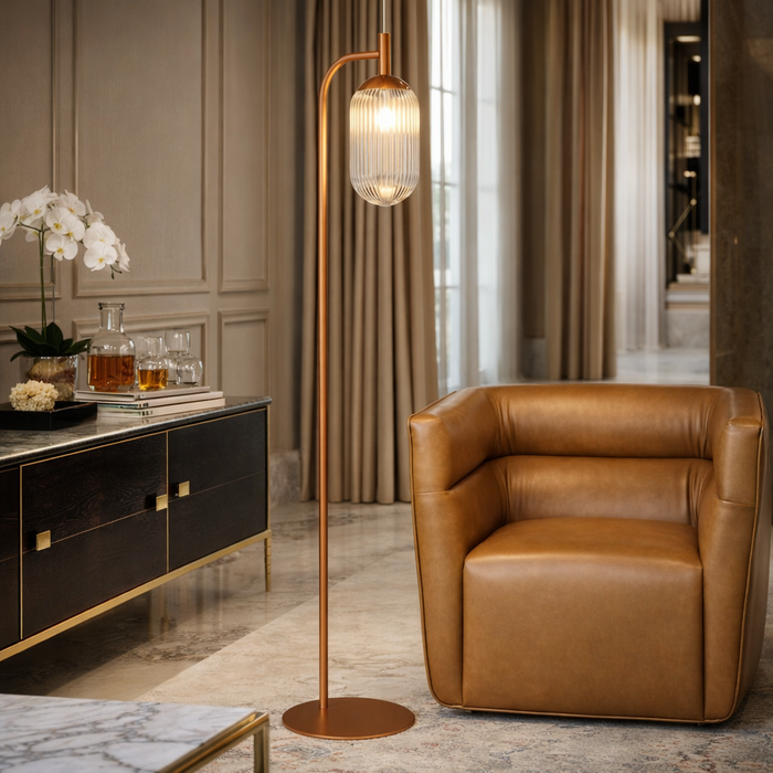Vela Floor Lamp | Bronze Finish & Clear Ribbed Glass