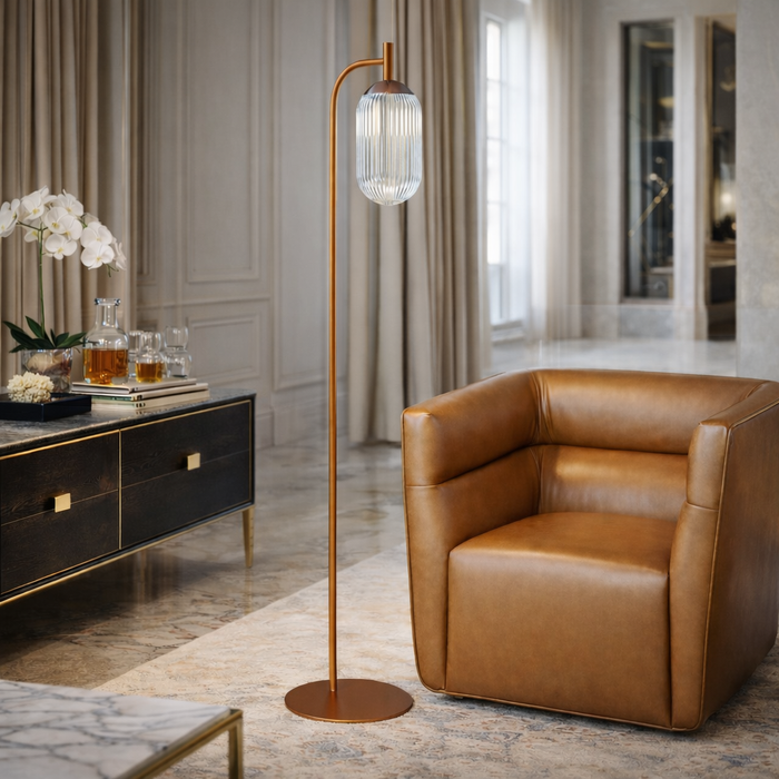 Vela Floor Lamp | Bronze Finish & Clear Ribbed Glass