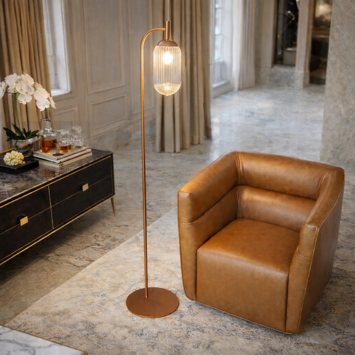 Vela Floor Lamp | Bronze Finish & Clear Ribbed Glass