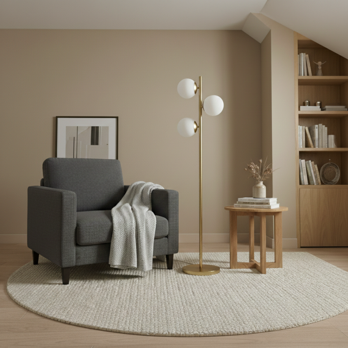 Brilliance Modern Gold Brush Floor Lamp | Opal Glass Shades | Ashcroft Imports Furniture