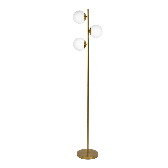 Brilliance Modern Gold Brush Floor Lamp, Opal Glass Shades and Round Metal Base - West Lamp
