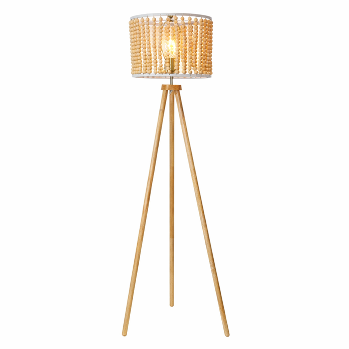 Brillo Floor Lamp | Natural Wood Tripod & Beaded Shade