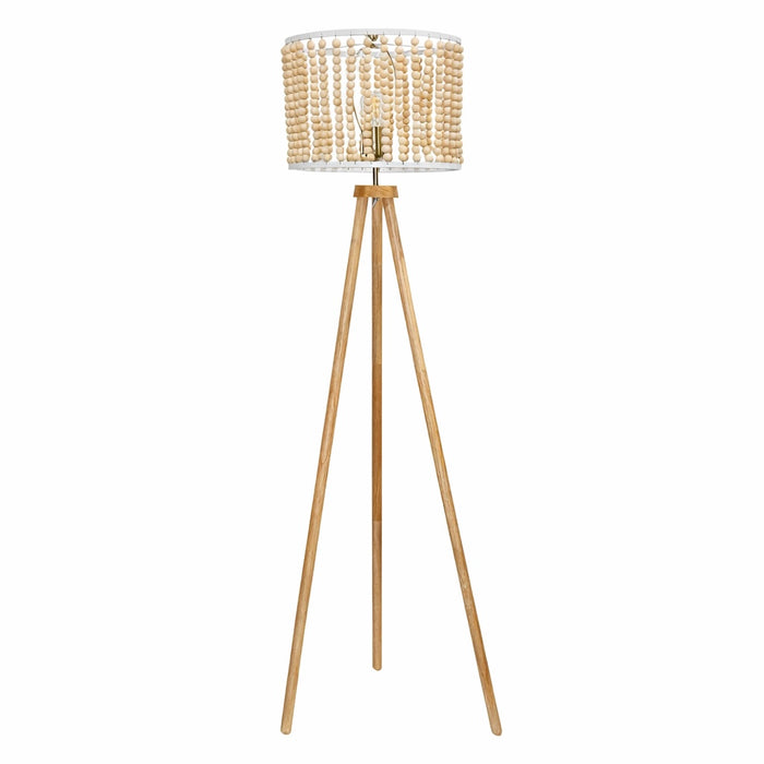 Brillo Floor Lamp | Natural Wood Tripod & Beaded Shade