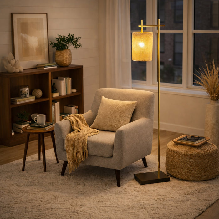 Brizo Floor Lamp | Dark Brown Bamboo & Bronze Frame