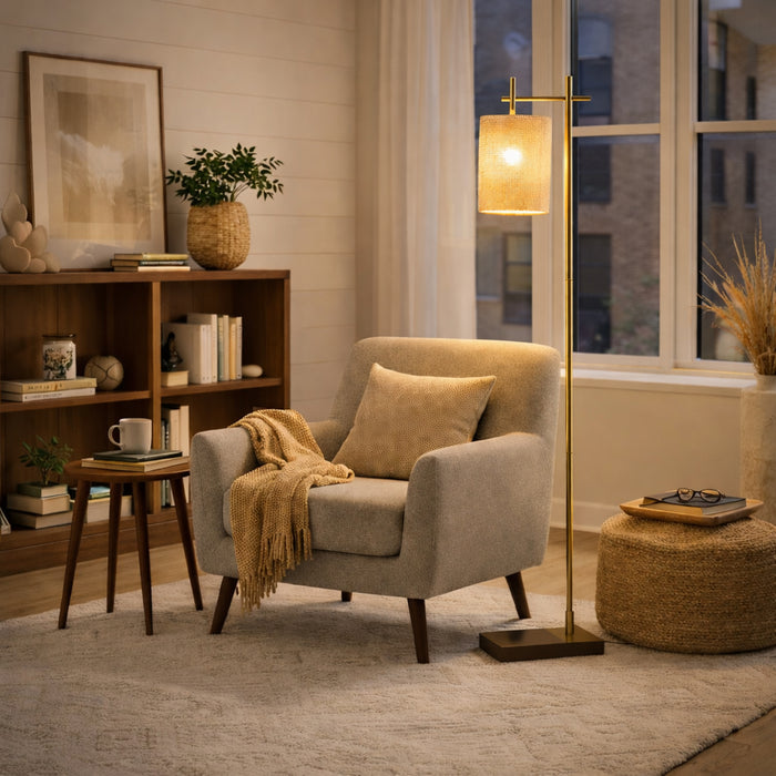 Brizo Floor Lamp | Dark Brown Bamboo & Bronze Frame