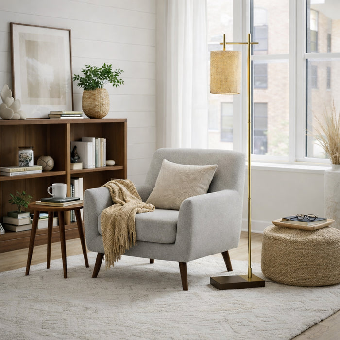 Brizo Floor Lamp | Dark Brown Bamboo & Bronze Frame