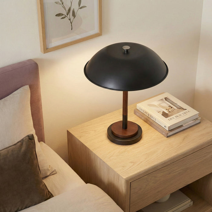 Cosmiclume Table Lamp | Matte Black Dome & Walnut Base
