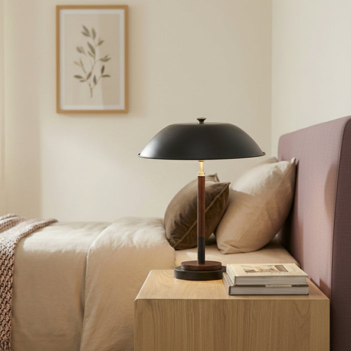 Cosmiclume Table Lamp | Matte Black Dome & Walnut Base