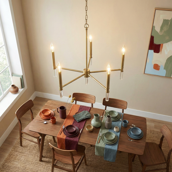 Courtyard Chandelier | Golden Brass & Five-Light Candle Design
