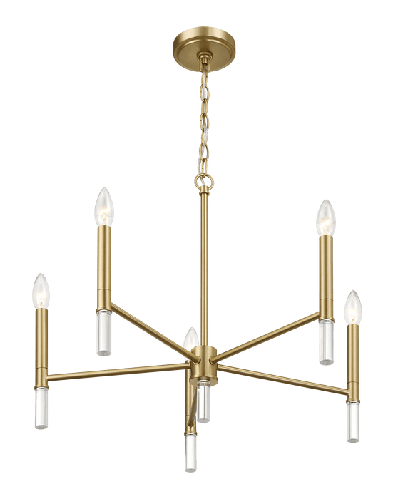 Courtyard Five Light Golden Brass Candle Light Chandelier 24"W × 17.75"H - West Lamp