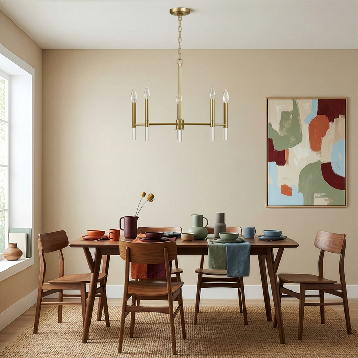 Courtyard Chandelier | Golden Brass & Five-Light Candle Design
