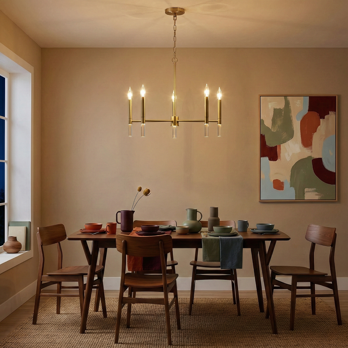 Courtyard Chandelier | Golden Brass & Five-Light Candle Design